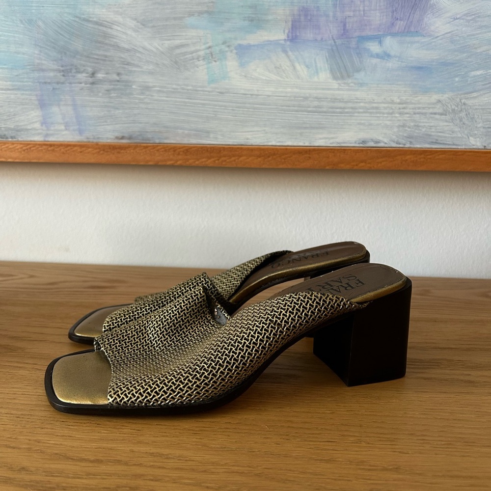Vintage Gold and Black Heeled Sandal Mules